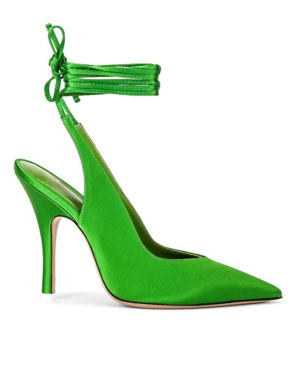 Green Pointed Toe Ankle-Tie Stiletto Pumps
